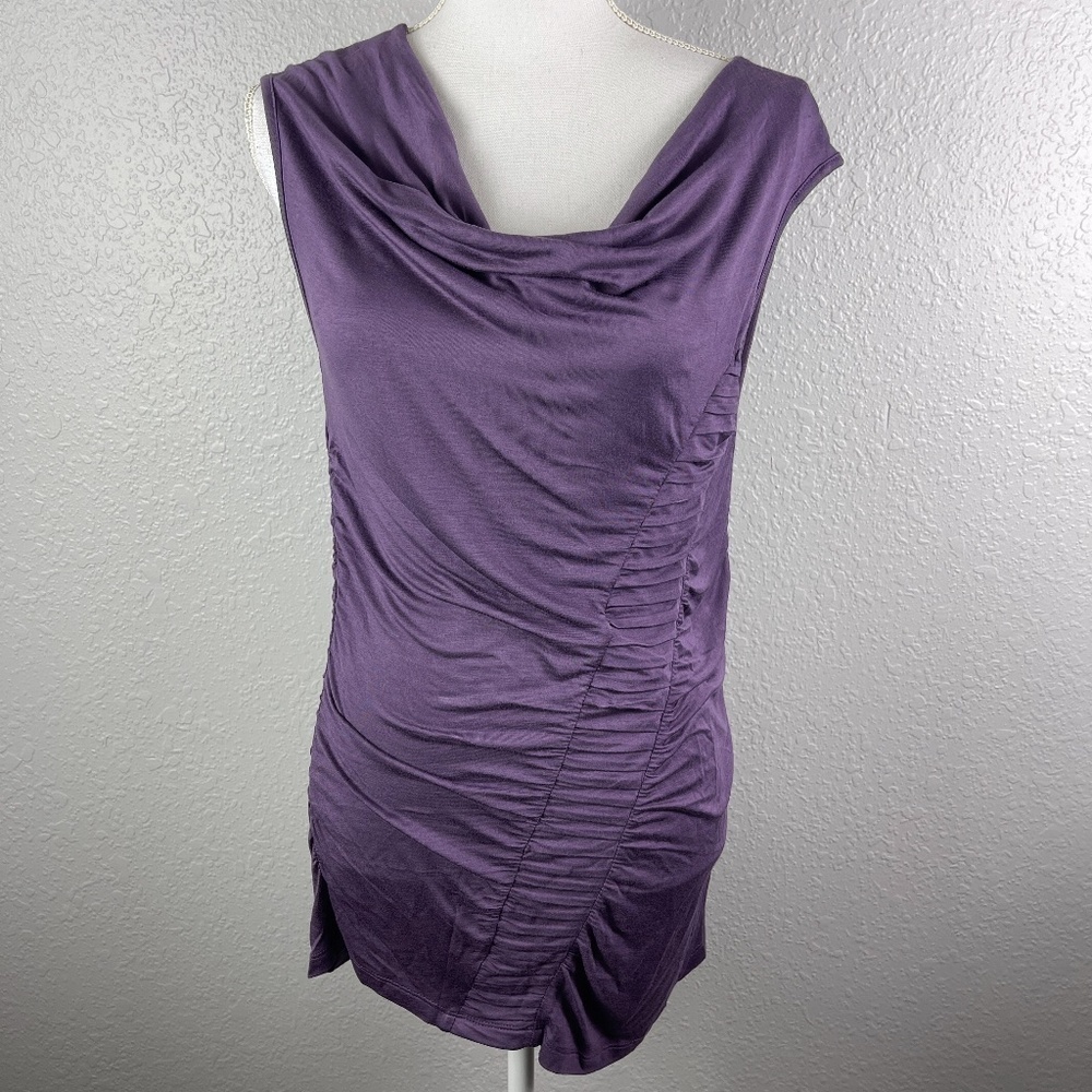 Design Hiistory  ruched‎ sleeveless top w/cowl neck purple Blouse top Size Large